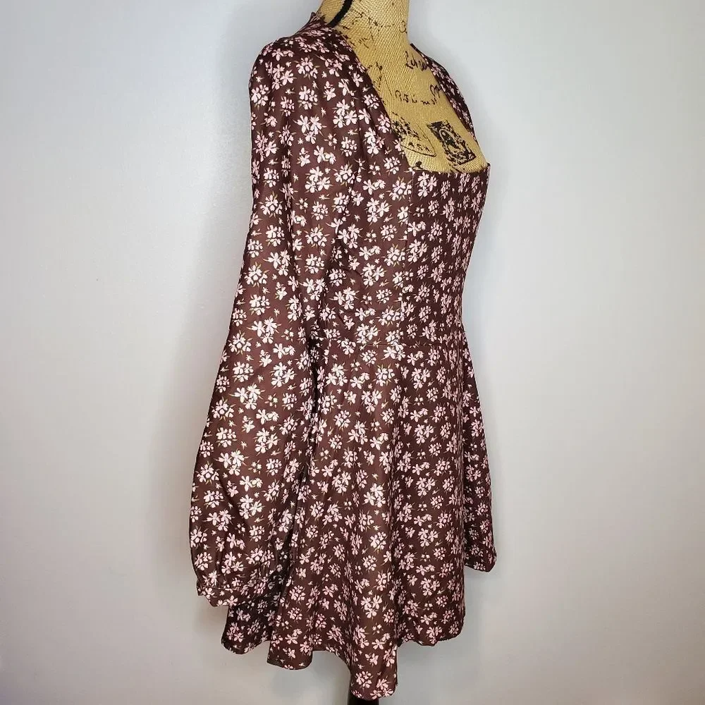 NWT Lulu's Daily Affection Floral Corduroy Dress With Pockets Size L
